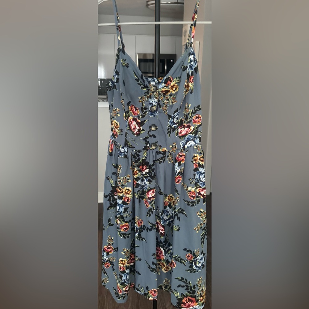 Xhilaration Blue Floral Button-Down Dress